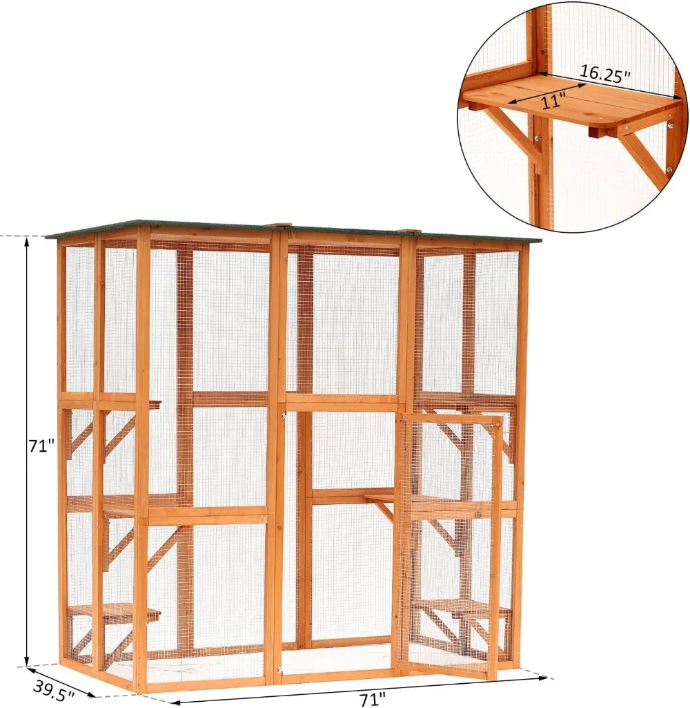 Outdoor Cat House Big Catio Wooden Feral Cat Shelter Enclosure with Large Spacious Interior 6 High Ledges Weather Protection