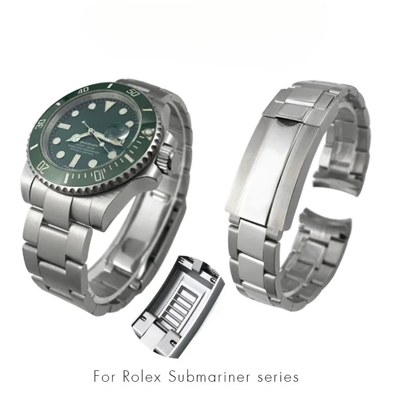 

Ремешок для часов из нержавеющей стали 316L, 21 мм, 20 мм, подходит для Rolex Submariner Daytona Date Just Sliding Lock, серебряный однотонный ремешок для часов