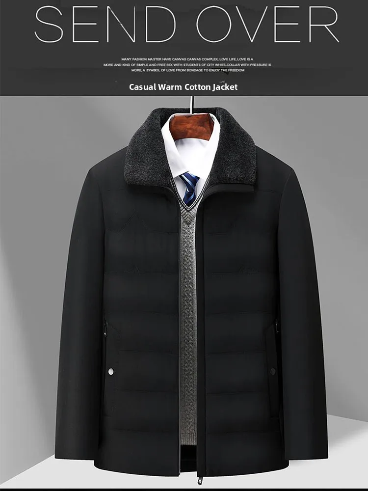 

Thiened Fce Lined Jaet for Middle-Aged Men Autumn Winter Busin Casual Sle Stand Collar Cotton Coat Warm Outerwear