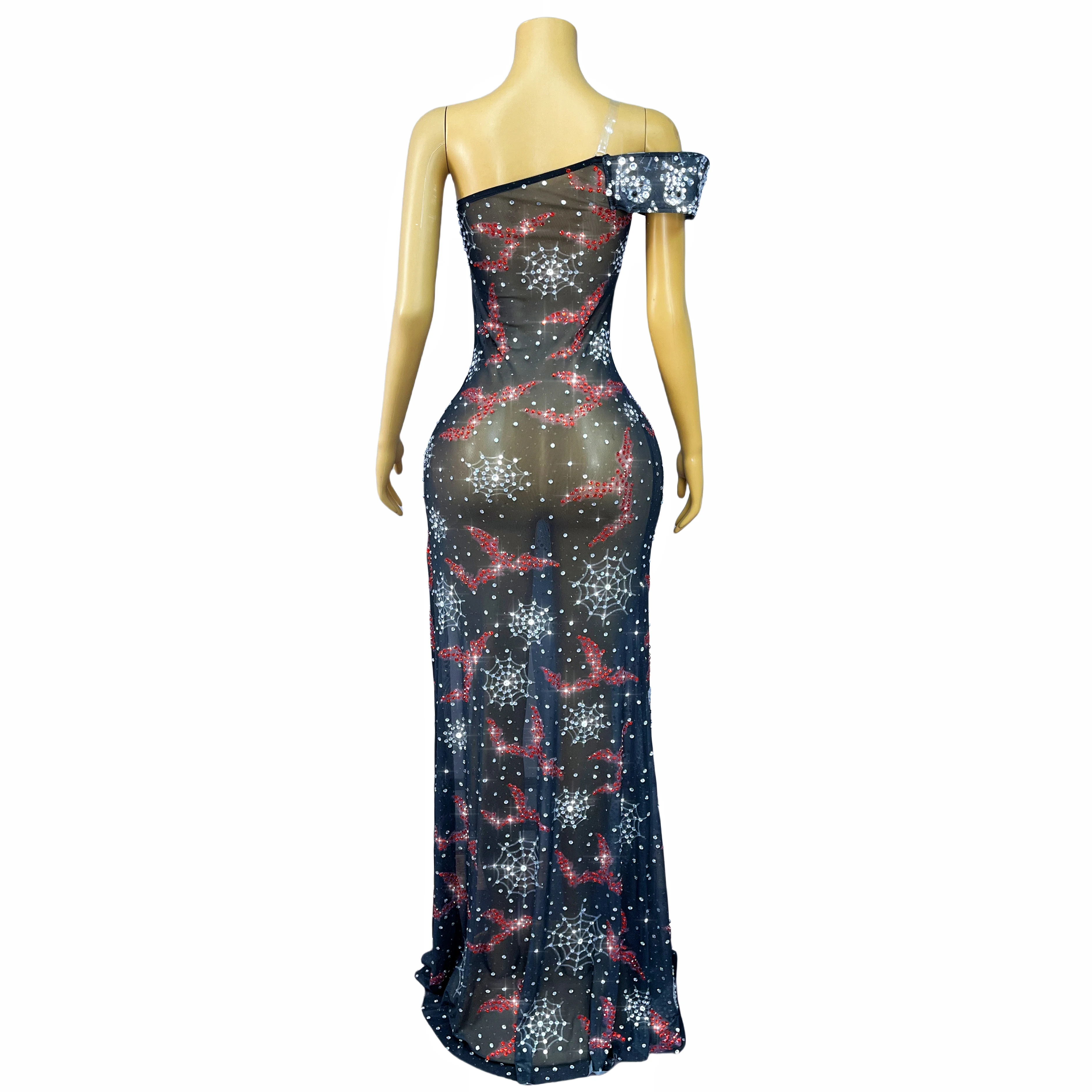 Robe d'halloween avec strass brillants, épaules dénudées, fente haute, robe de soirée, spectacle, tenue de spectacle sur scène, Nvwu, nouvelle collection