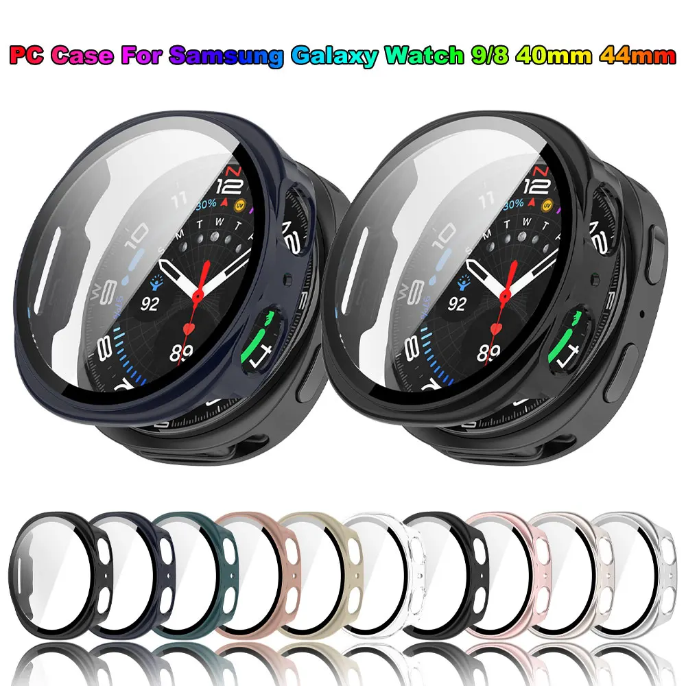 Glas- und PC-Schutzhülle für Samsung Galaxy Watch 9, 40 mm und 44 mm, Rundumschutz, gehärteter, kratzfester Displayschutz für Galaxy Watch 8.