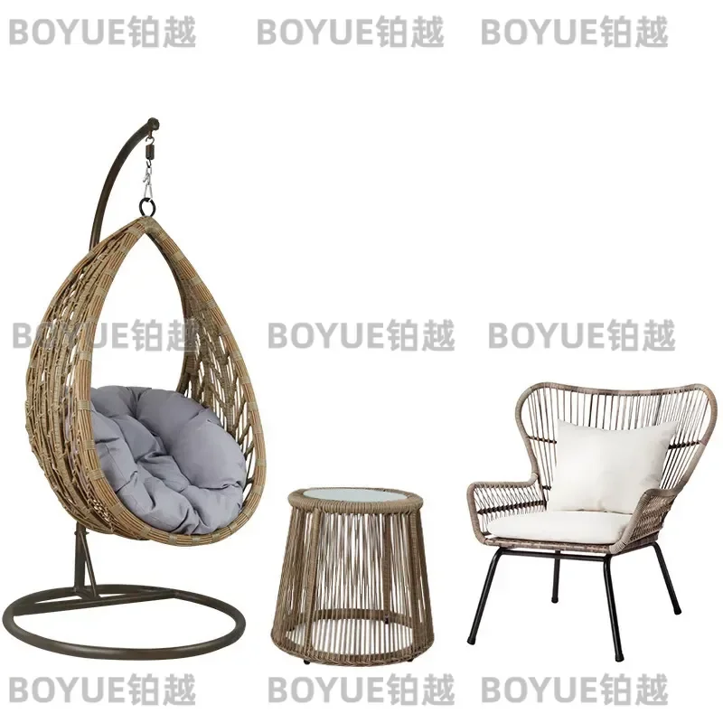 Handwoven Rattan Hanging Chair Swing Basket for Garden Balcony Indoor Outdoor Use Curved Bird Nest Style Patio Furniture
