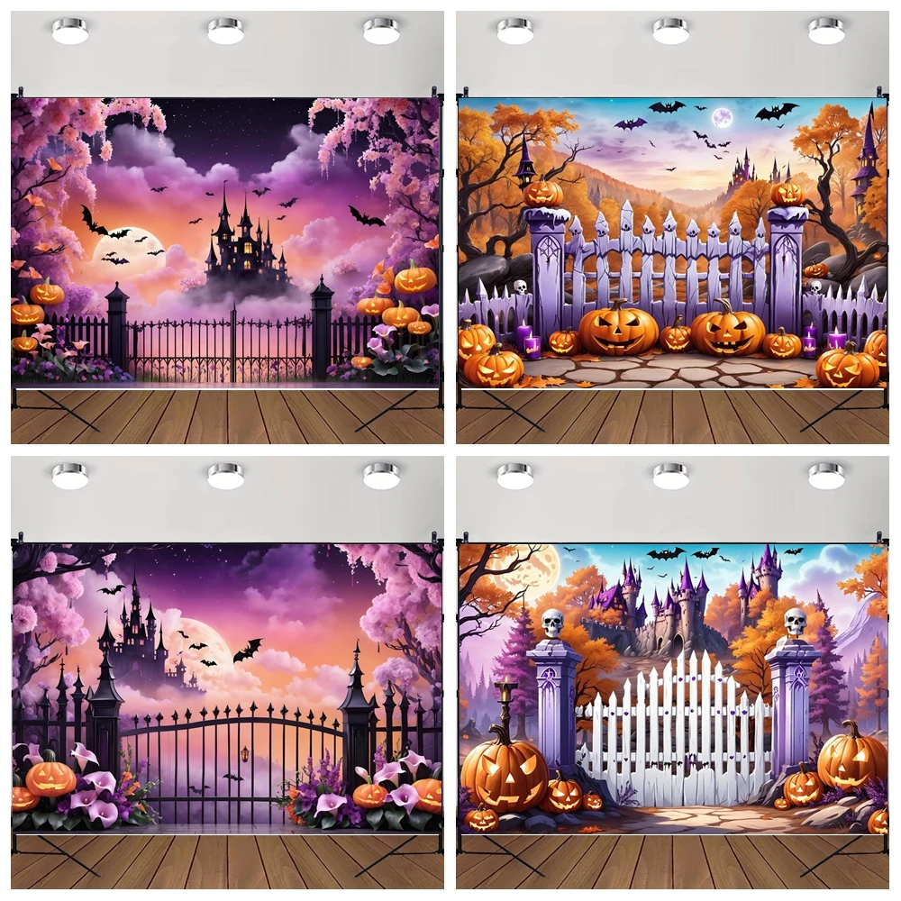 

MOON.QG Castle Halloween Decor Background Photography Castle Wrought Iron Gates Custom Backdrop Photobooth Photozone Shooting