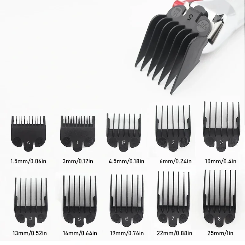 1.5-25 มม.10pcs ตัดผมหวีสําหรับ Professional Hair Trimmer เครื่อง Universal Guards อุปกรณ์ตัดผม Trimmer หวีจํากัด