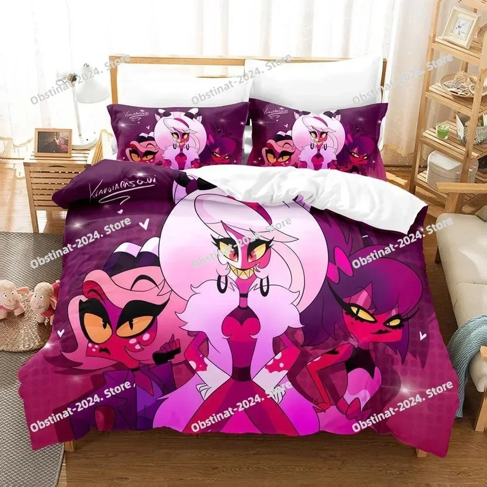 3D Helluva Boss 3D Printing Comforter Bedding Set,Duvet Cover Bed Set Quilt Cover Pillowcase,King Queen Size Bedding Set Kid 032