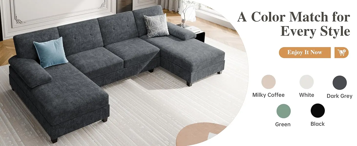 u shaped couch double chaise sectional sofa for living room large 4 seat sofa