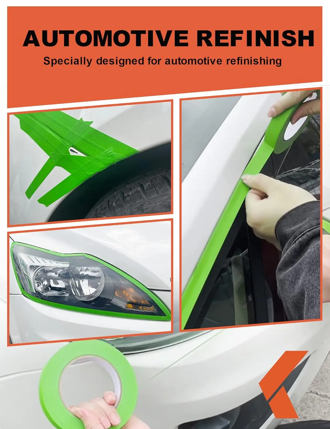 Green Residue Free Masking Tape - Heat-Resistant Paint Booth, Wall Painting Masking Tape for Home Indoor and Outdoor Use