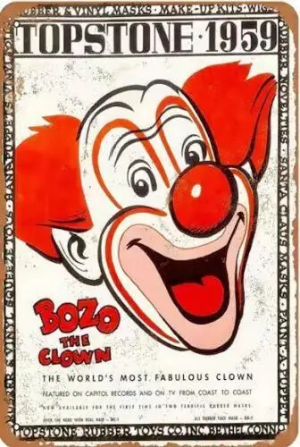 BOZO THE CLOWN METAL TIN SIGN TOPSTONE 1959 THE MOST FAMOUS CLOWN WALL DECOR ART