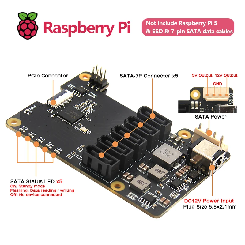 Imagem -03 - Pcie para Portas Sata Shield para Raspberry pi Não Suporta Inicialização do Hdd Ssd Geekworm-x1009