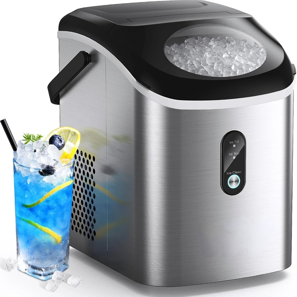 Nugget Ice Maker Countertop, 33 lbs in 24 Hours, Self-cleaning Sonic Portable, Soft Chewable Pebble Ice in 5 Mins with Ice Scoop