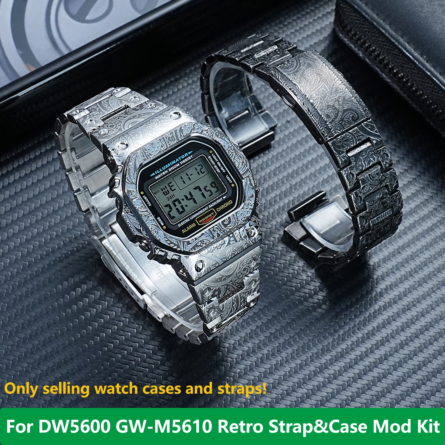 DW5600 Metal strap case Bezel Mod Kit For Casio DW-5600 GW-M5610 GW-B5600 Paisley Retro Style Watchband Men's Watch accessories