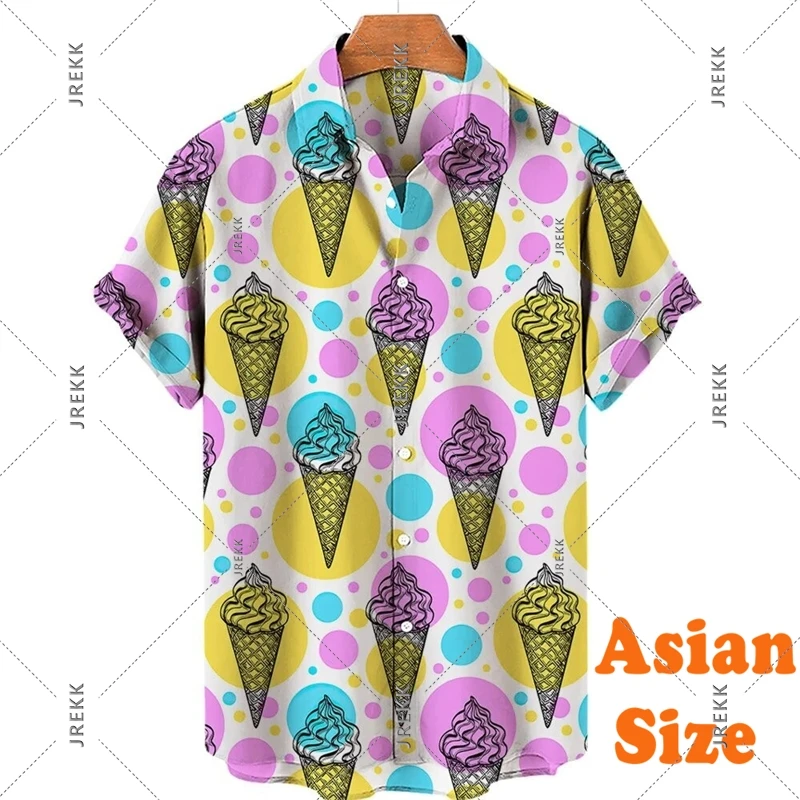 Summer Cool Shirt Men Women Ice Cream Donut Funny Colorful Print Graphic Hawaii Shirts Street Trend Clothes Short Sleeve Blouse