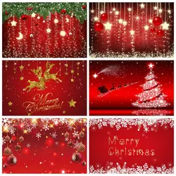 Red Christmas Backdrop Glitter Spots Snowflake Bells Reindeer Xmas Party New Year Holiday Photography Background Decor Banner