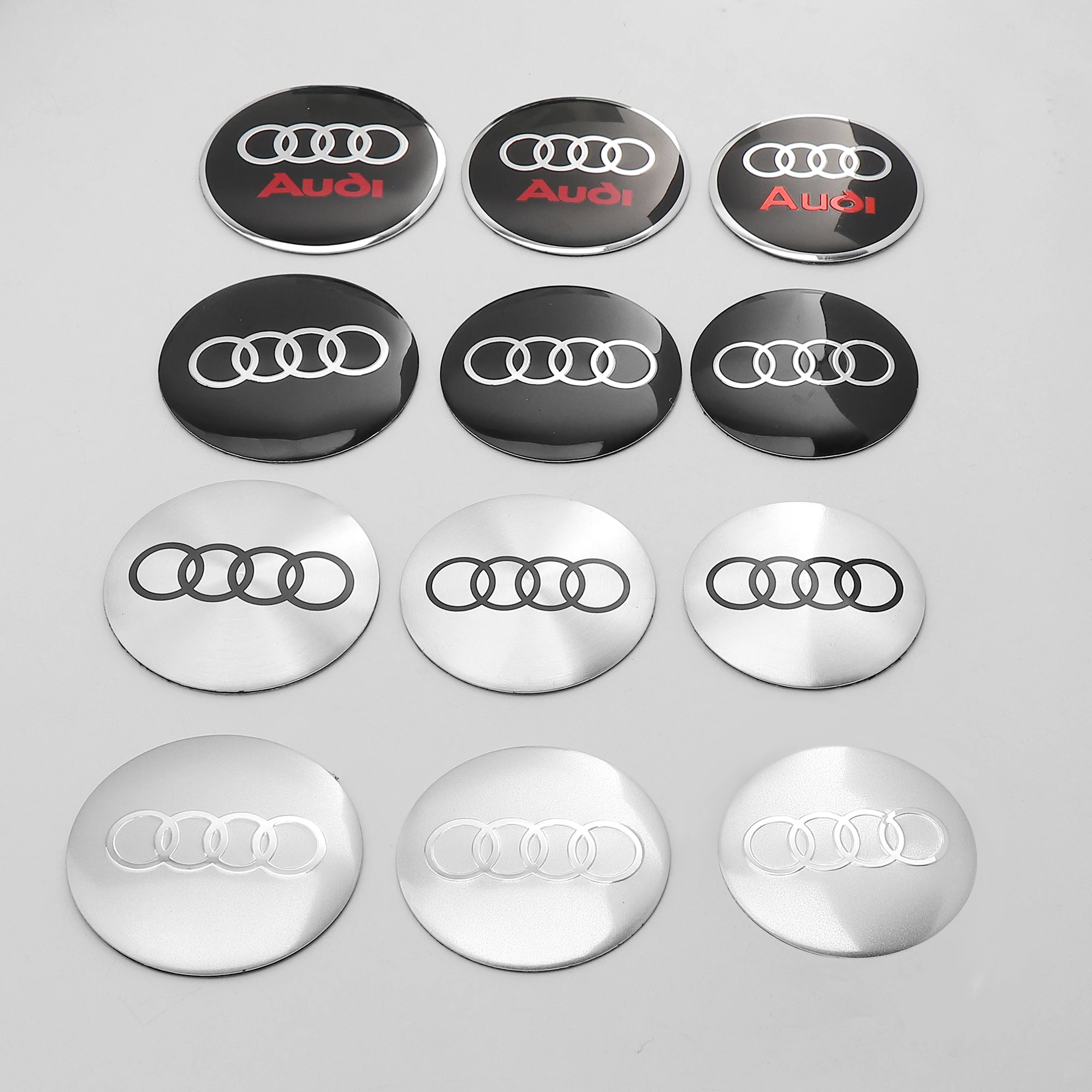 4pcs 56/60/65MM Auto Wheel Hub Cap Stickers Car Emblem Badge Decoration Decals for AUDI S RS A3 A4 B8 8P 8V A6 C7 A5 Q5 B7 B6 B9