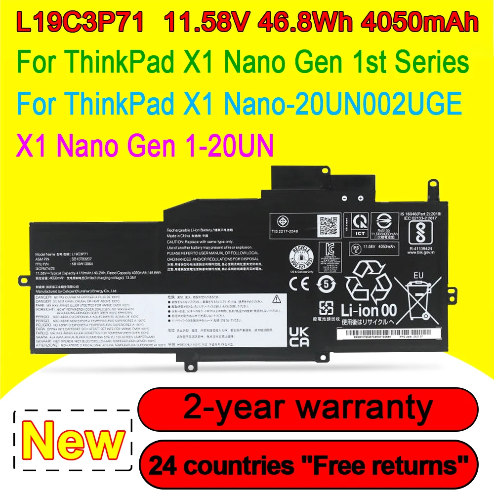 

New L19C3P71 Laptop Battery For Lenovo ThinkPad X1 Nano Gen 1st,Nano-20UN002UGE,Nano20UN002UGE,Nano Gen 1-20UN L19M3P72 L19M3P73