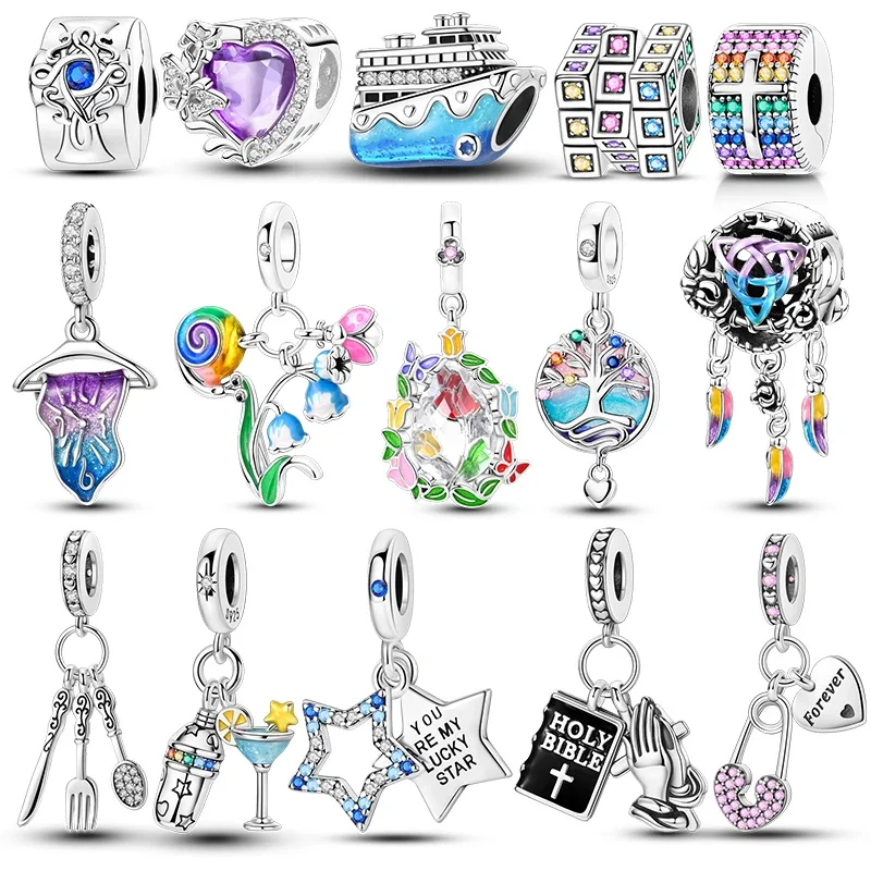 Mais novo deslumbrante encantos grânulo 925 prata esterlina amante flores balançar bonito animais de estimação pingentes caber original Mula pulseira jóias diy