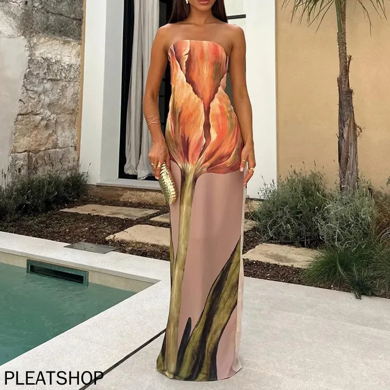 

Women's Sleeveless Off-Shoulder Printed Dress, Avant-garde Clothes, Sexy Backless Party Dresses, New Fashion, Summer, 2024