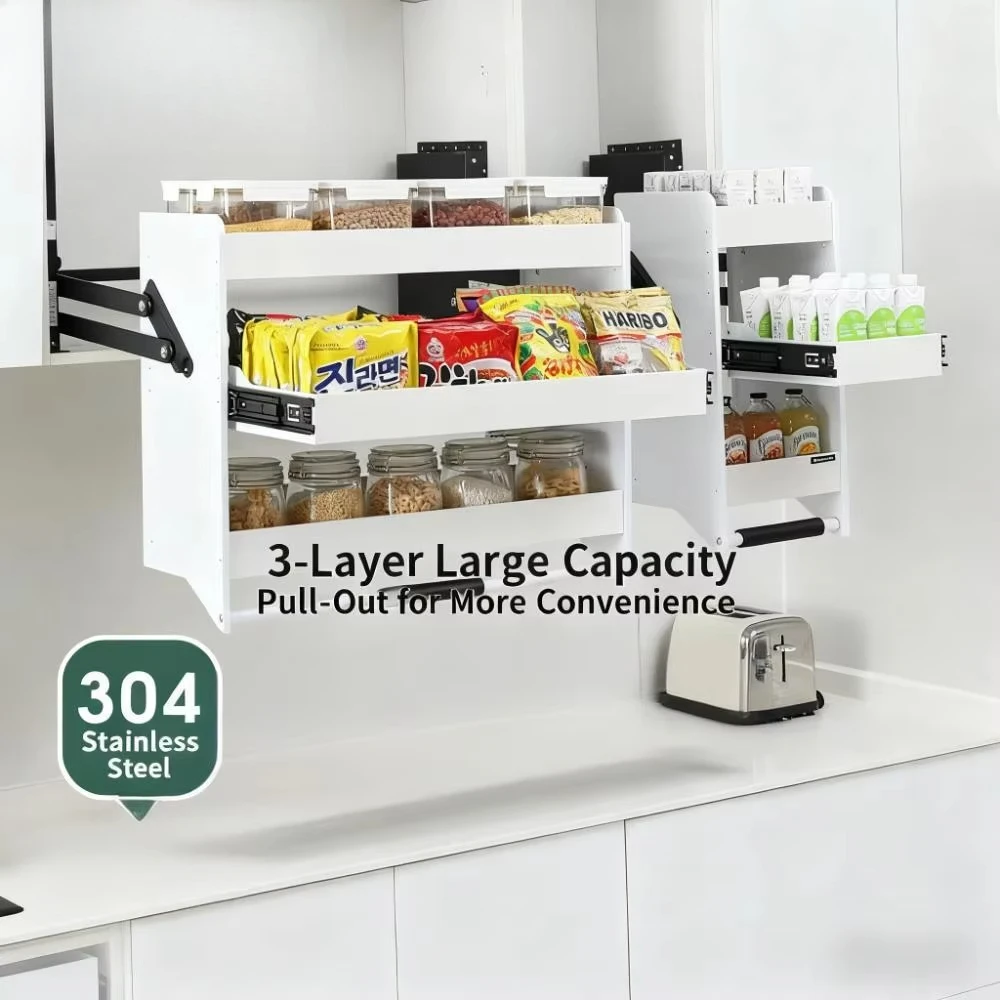 Modern Kitchen Storage Lift Basket Elevator Pull-down Basket for Cabinets with 3 Shelves Hotel Use