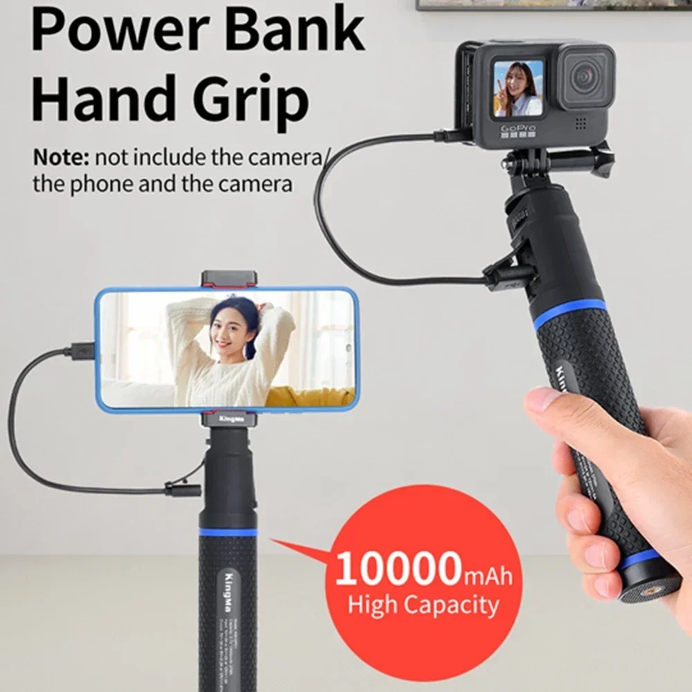 Recarregável Handheld Power Bank, Grip Stick Charging, Acessório para GoPro Hero 10, 9, Insta360, ONE X2, X3 R, TTL-F49, 10000mAh