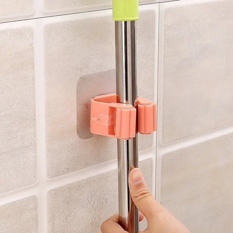 Mop clip no punch hanging broom clip wall mounted card holder non-marking put bathroom wall mounted shelves