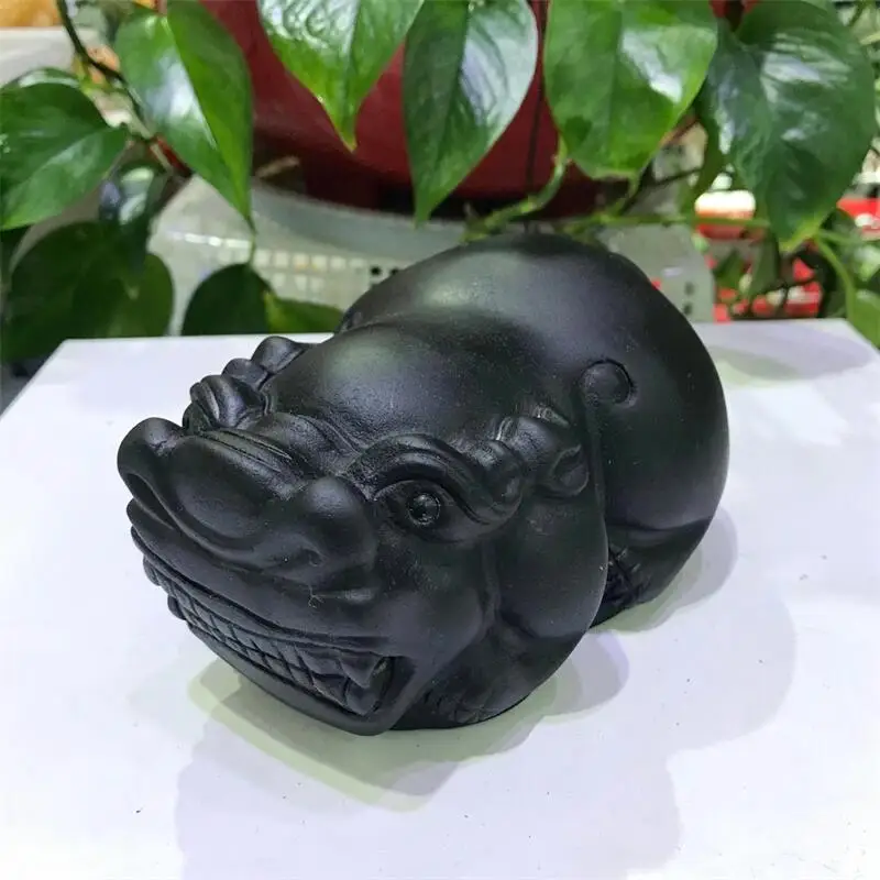 

Natural Black Obsidian Pixiu Crystal Carved Gemstone Money Drawing Healing Energy Stone Crafts For Home Decoration 1pcs