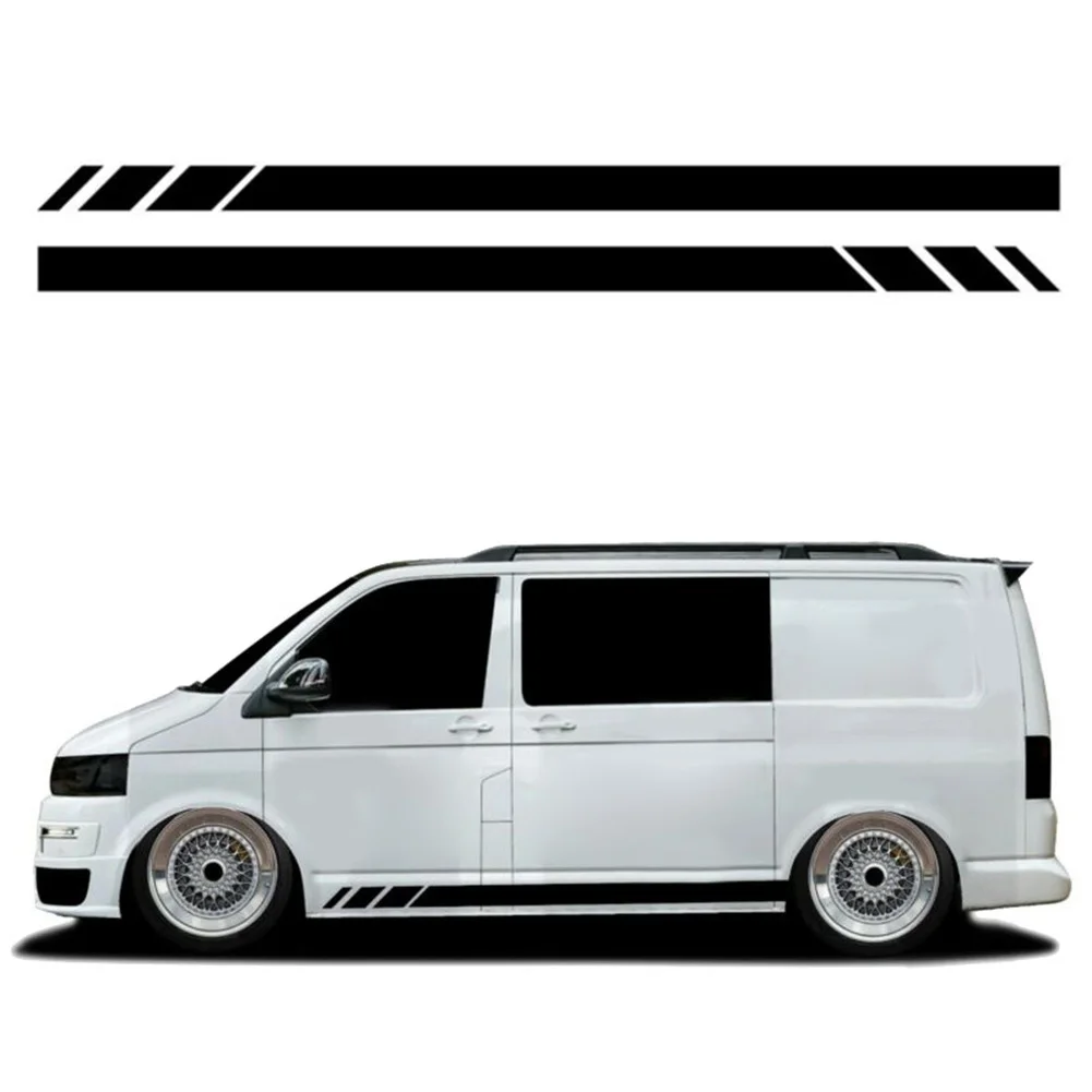 2Pcs High Quality Black Side Stripes Stickers Decals For Transporter T4 T5 Campervan RV Removable,and Last Longer