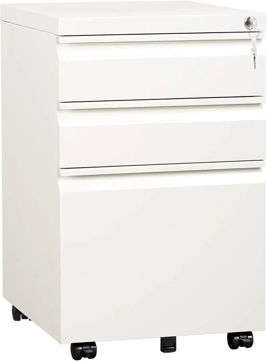 3-Drawer Mobile File Cabinet (Under Office Desk), Assembled Except Casters, Fits Letter/Standard Sizes, White