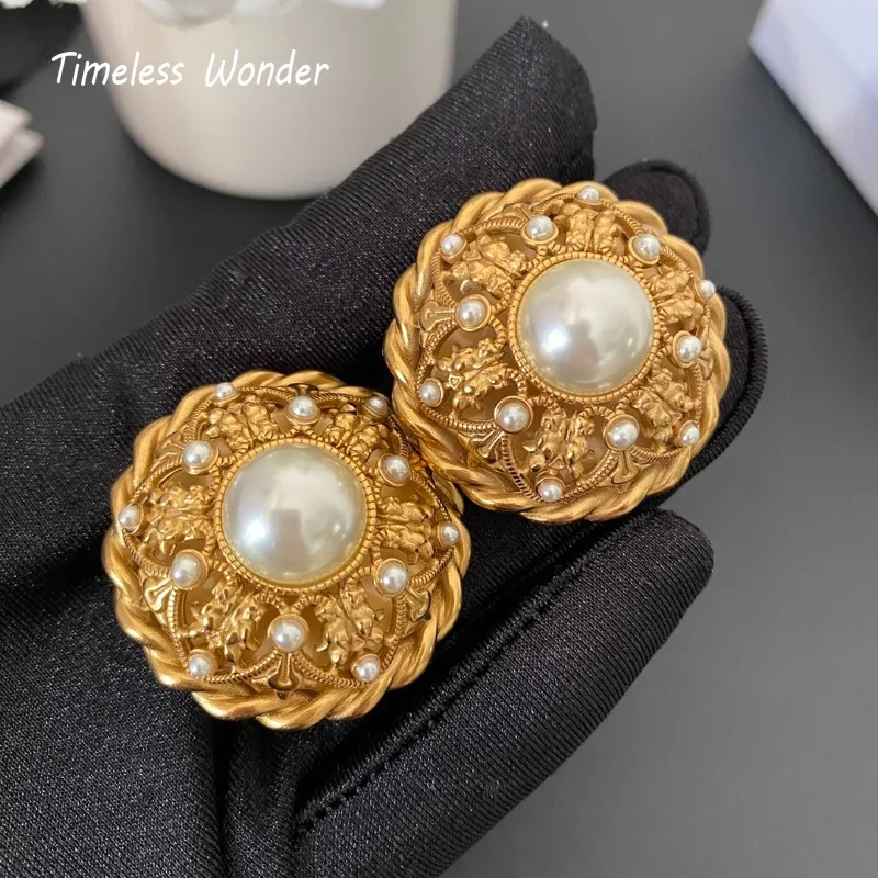 Timeless Wonder Retro Faux Pearl Geo Clip on Earrings for Women Designer Jewelry Runway Rare Luxury Cute Gift Sweet Vintage 5152