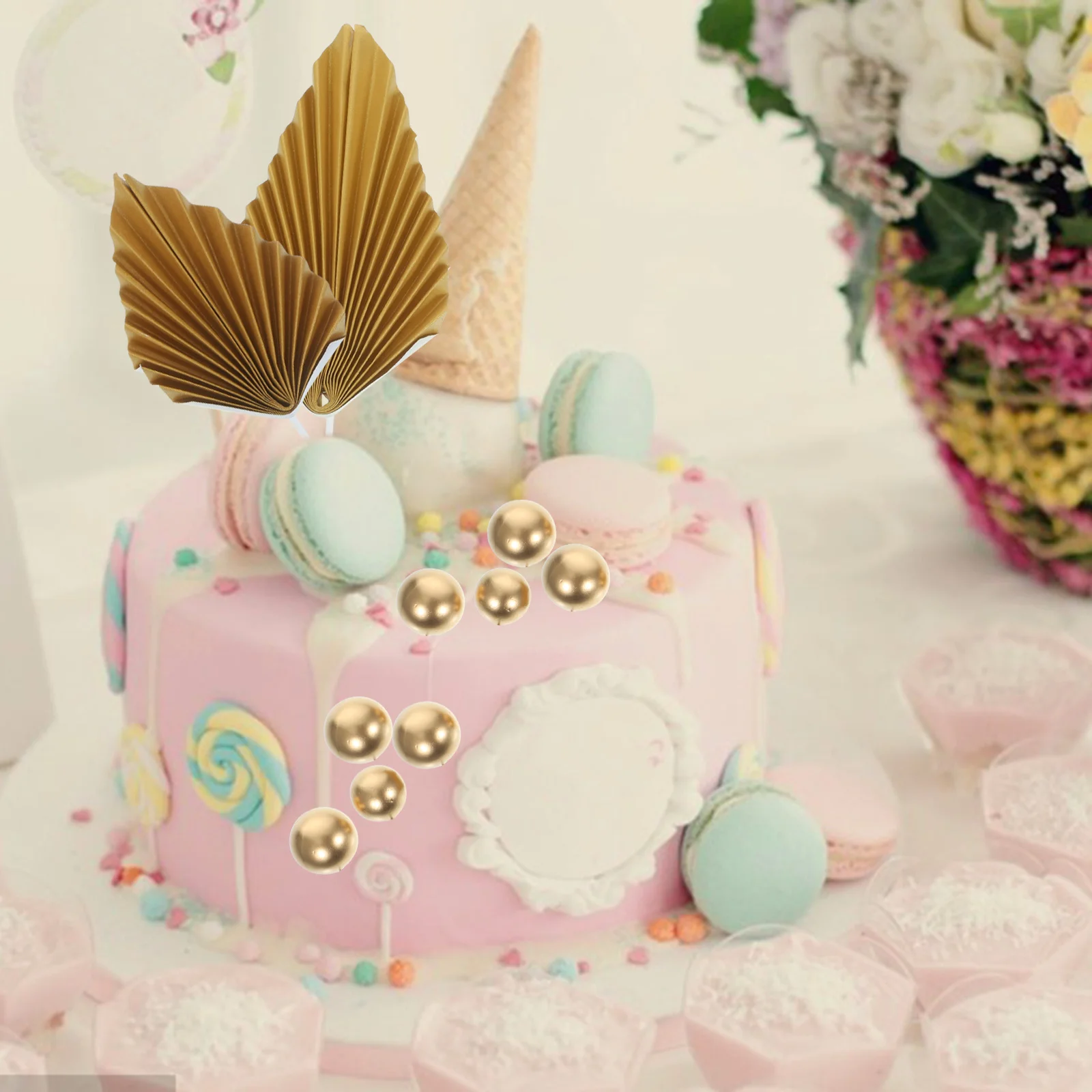 

1 set 1 Set Of Toppers Palm Leaves Cupcake Picks For Birthday Cake Decorations Dessert Pompoms Party Favors Adorable Cake Decor