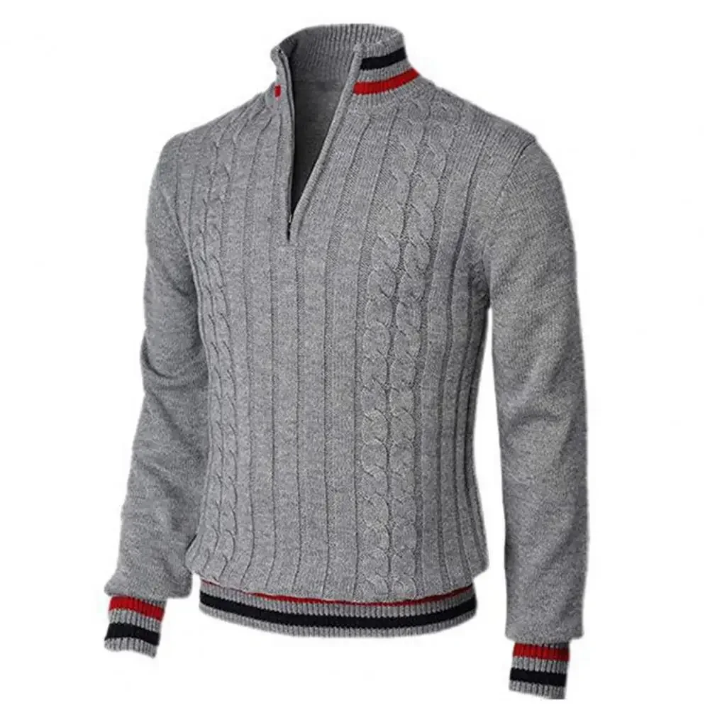 Soft  Chic Fashion Splicing Color Twist Pullover Sweater Elastic Men Sweater Turtleneck   for Work