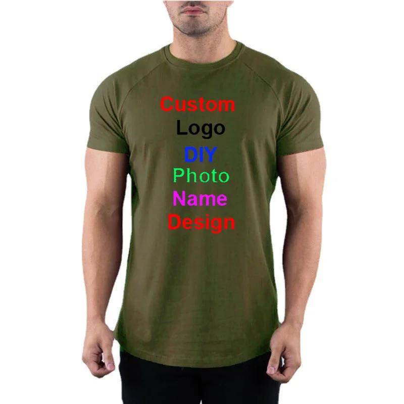 Customized  DIY Brand Logo Cotton O Neck Short Sleeve T-shirt Mens Fitness Workout Bodybuilding Running Tee Tops Summer Clothing image 3