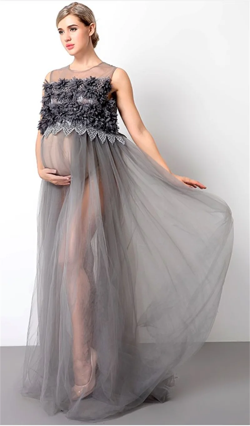 

Women Pregnant Prom Dress For Photoshoot Sleeveless Sheer Tulle Maternity Party Robes Evening Gown Sleepwear Customized Skirt