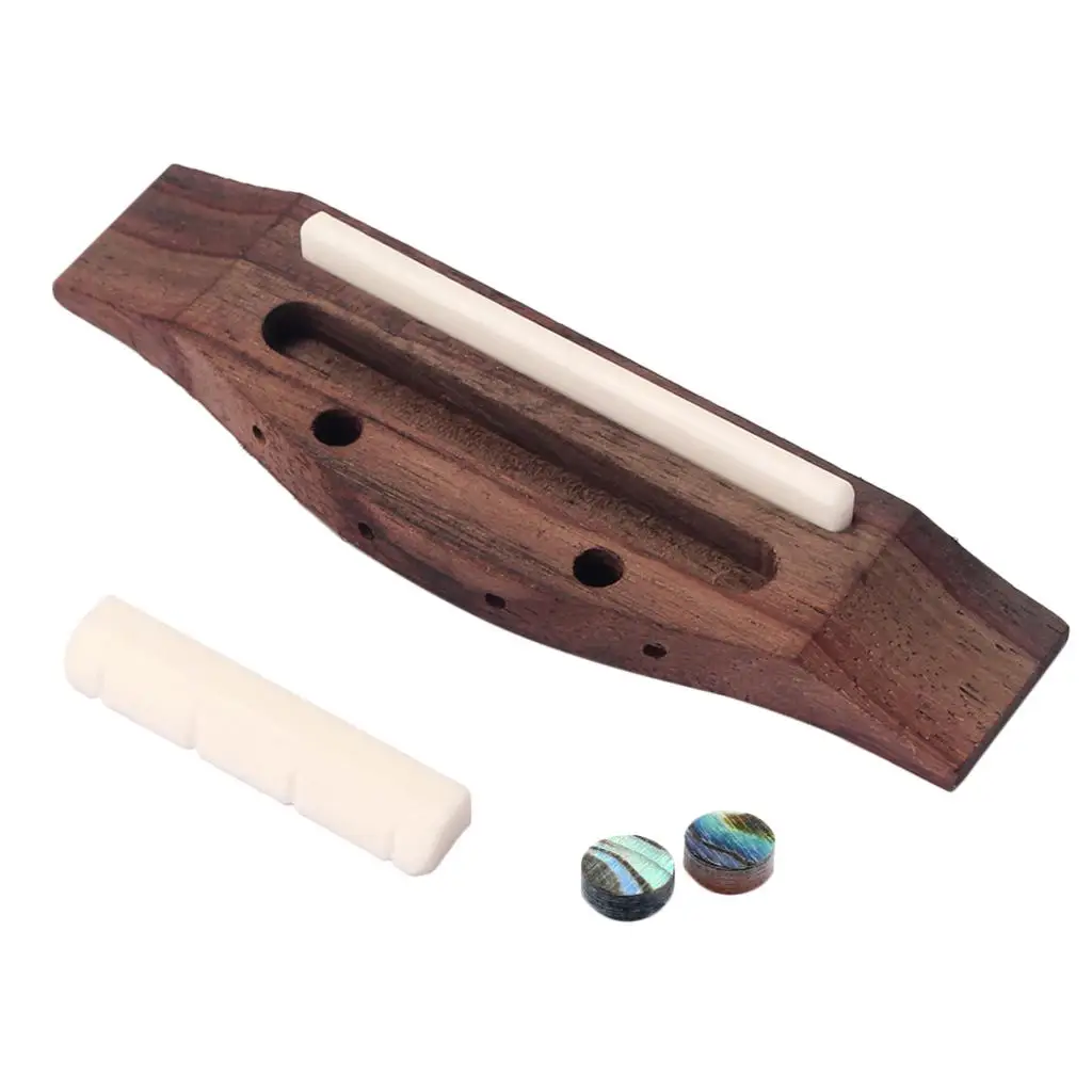 Rosewood Ukulele Bridge Set with Saddle Nut , Shell Inlay Dot  Guitar Replacement Parts