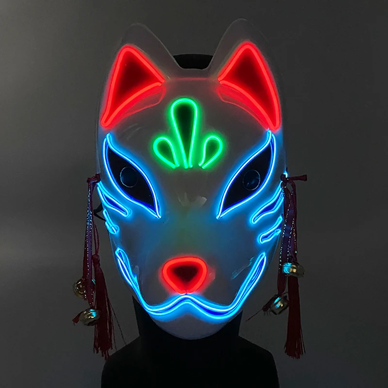 LED Painted Fox Mask Glowing Ctue Kitsune Masks Cute Red Fox Costume Props Japanese Mask For Women Girls Red Animal Mask