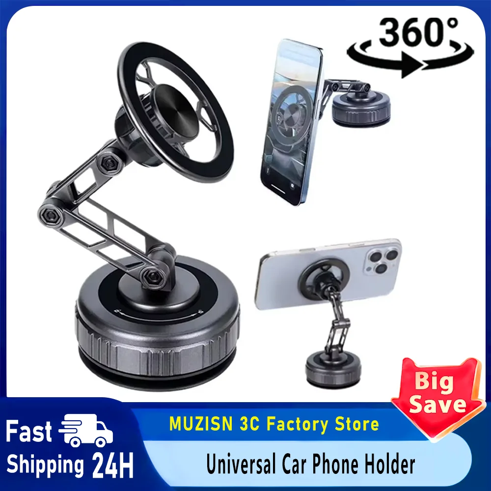 

Car Phone Holder With Vacuum Magnetic Suction Cup Foldable Adjustable Arm Phone Stand 360° Rotatable Navigation GPS For Bathroom
