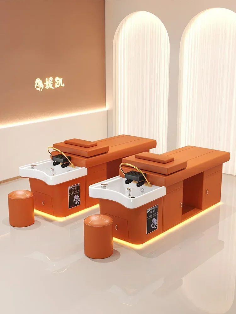 Head massage shampoo bed, hair salon water circulation fumigation with LED lighting, high-end shampoo bed water heater