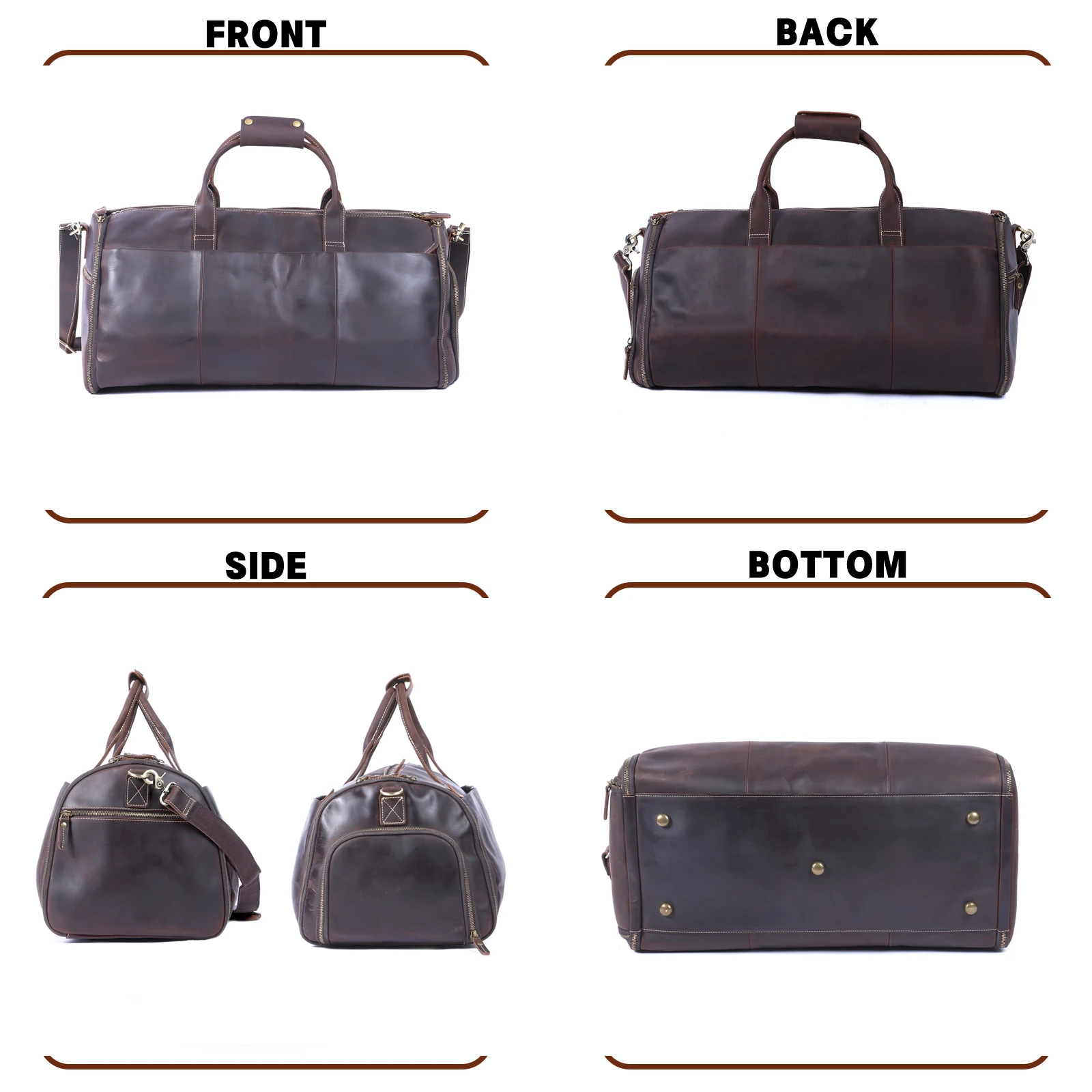 S.WORKER Echtleder-Reisetasche für Herren, große Kapazität, Vintage-Rindsleder-Reisetasche, Weekender-Sporttasche im Retro-Stil – Detail 7