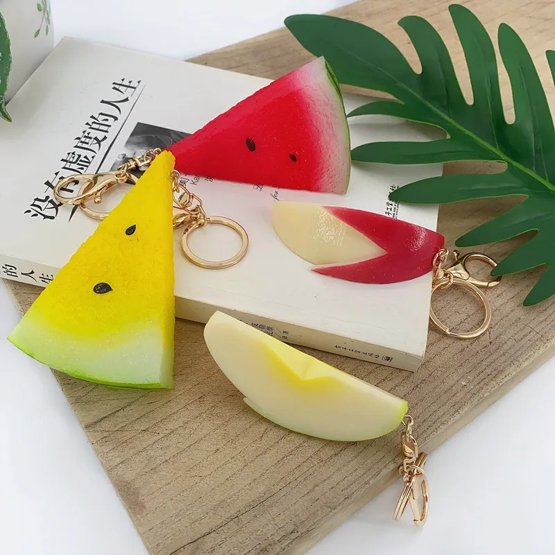 keychain watermelon Summer Fruit Watermelon Melon Resin PVC Key Chain Student Friend Bag Wallet Car Key Jewelry Keychain Hanging