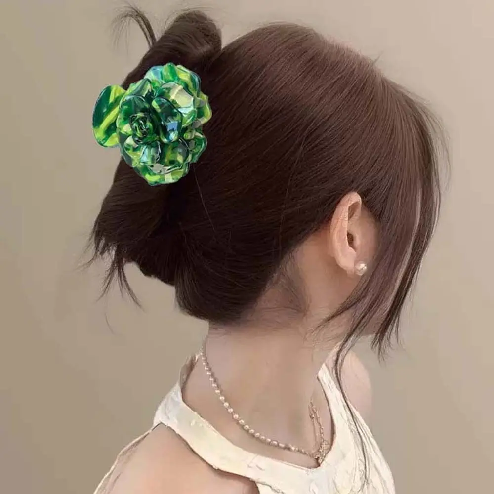 

Hair Clip Elegant Camellia Hair Claw Gradient Color Korean Style Flower Shark Clip Acrylic Headwear Acetic Acid Hair Claw School