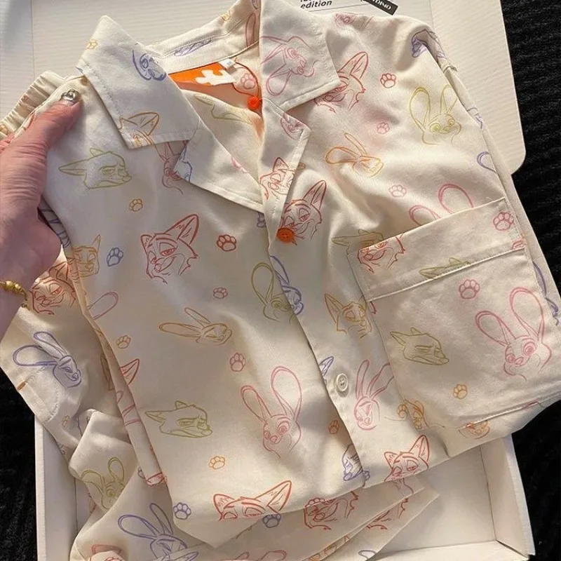 

Disney Zootopia Judy Nick New Short Sleeve Shorts Pajama Set Cardigan Loungewear Soft Comfortable for Girls Teens Home Wear