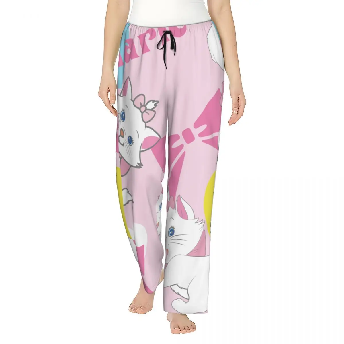 

Custom Aristocats Animation Marie Cat Pajama Pants for Women Lounge Sleep Drawstring Sleepwear Bottoms with Pockets