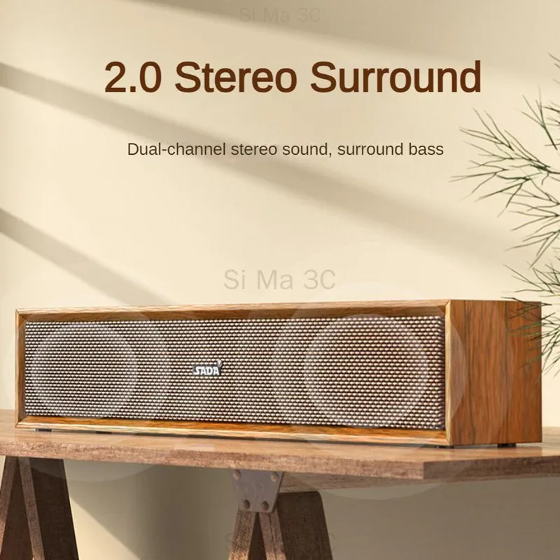 New Retro Wooden Speakers Desktop Wireless Bluetooth Connect 3.5mm Wired Subwoofer Sound Bar Suitable for Computer Notebook TV