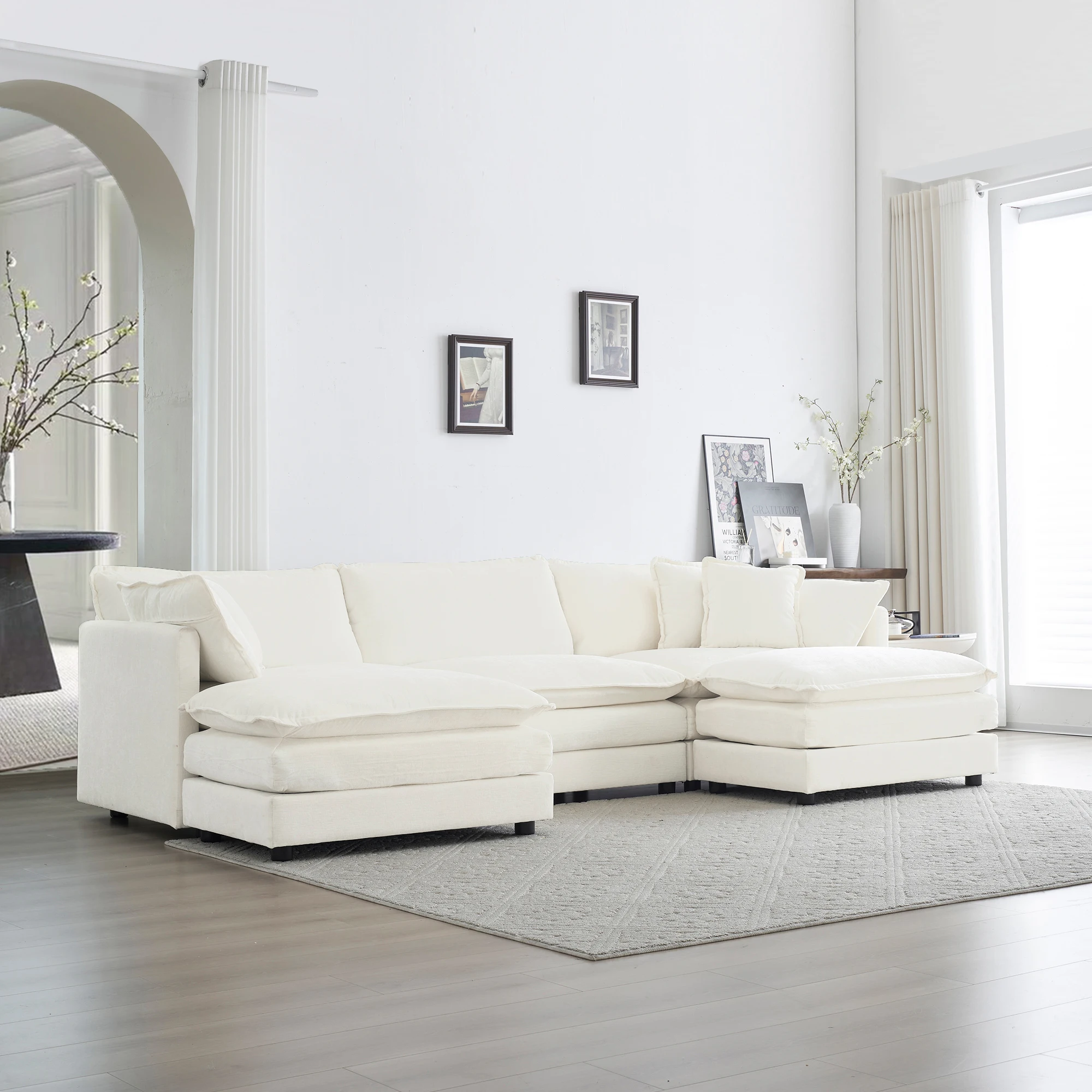 

#U-Shaped Sofa Reversible Footrest 5-Seater Convertible Corner Sofa Bed 2 Ottomans-Modern Apartment Hotel Use