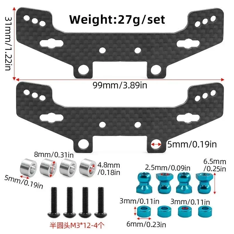 Plaque de tour de suspension avant et arrière en fibre de carbone pour voiture RC Tamiya TT02 TT02R 1/10, pièces et accessoires de mise à niveau