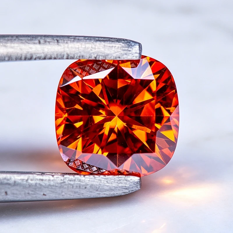 Moissanit-Stein in Orange, Kissenform, Edelstein für DIY-Schmuck wie Ringe, Halsketten, Ohrringe, Hauptmaterialien mit Zertifikat – Detail 5