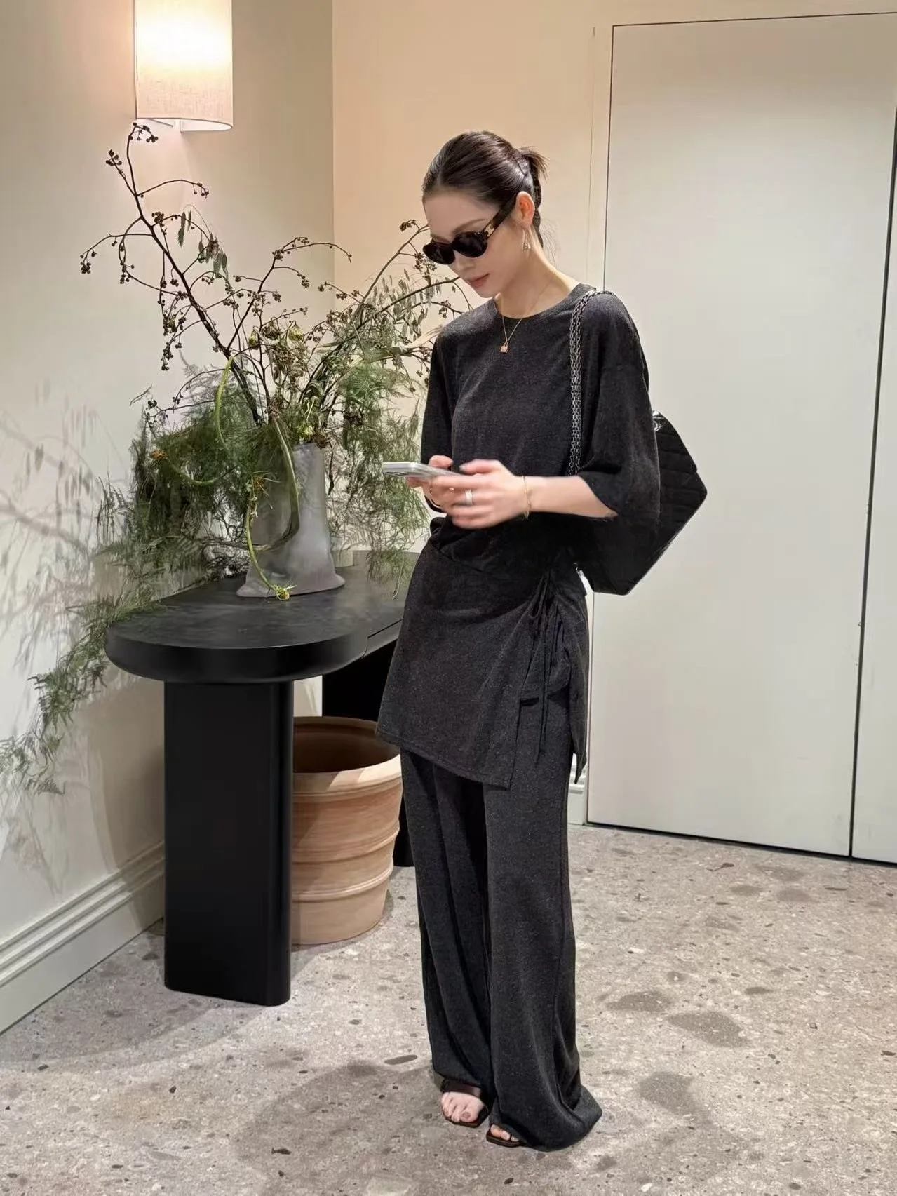 

Laid-back Style Casual Fashion Three-piece Set round Neck Mid-sleeve T-shirt Curtain Loose Leg Pants Spring Summer Women's Wear