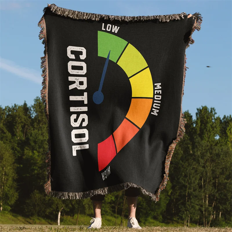 Aertemisi Low Cortisol Levels Stress Humor Funny Meme Jacquard Fringed Woven Throw Blanket with Tassel