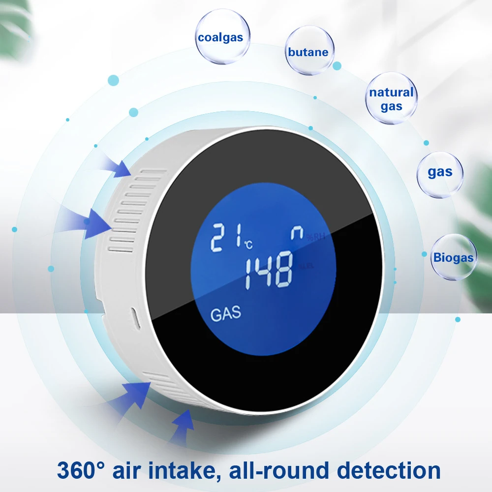 Tuya Wifi Smart Natural Gas Detector Alarm Combustible Gas Leakage Alarmer LCD Display with Temperature Sensor