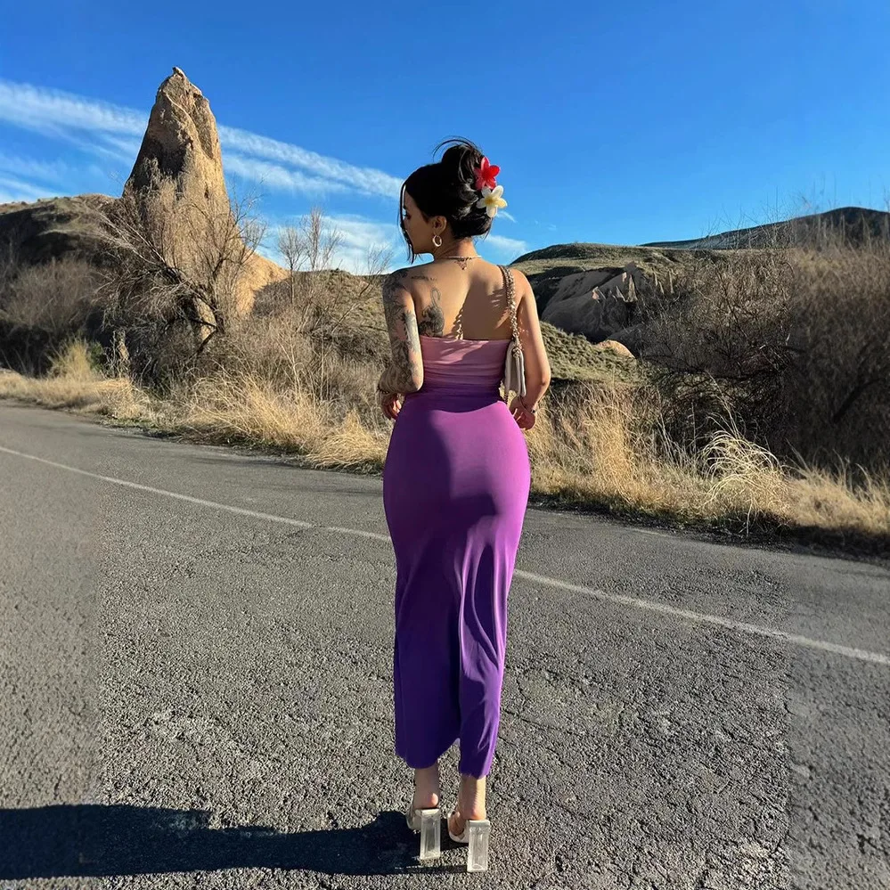 Women Dresses 2026 summer slim sexy off-the-shoulder gradient color mid-length one-step dress women's clothing vestidoes
