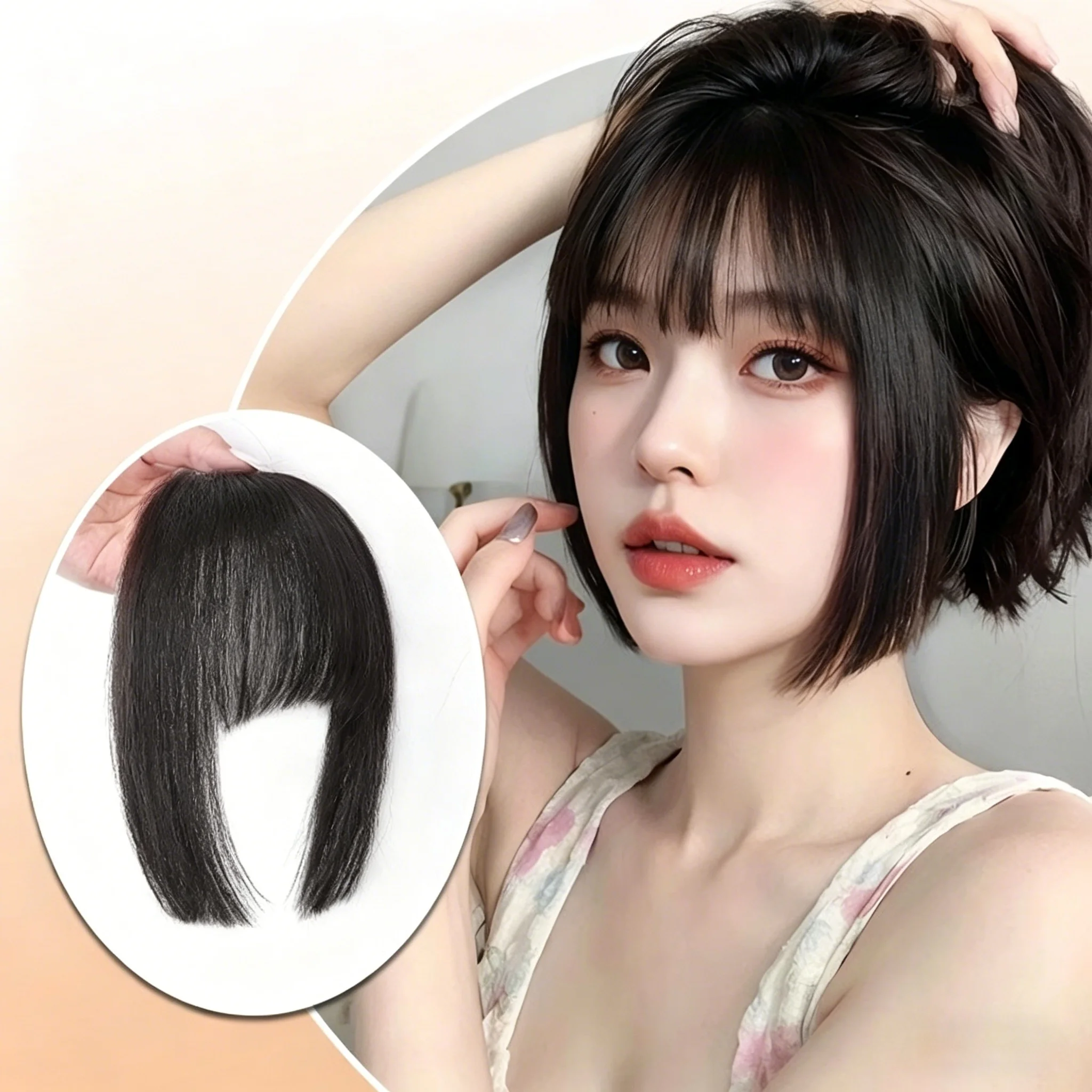 Women Clip In Hime Cut Bangs Synthetic Hair Princess Hairstyle Natural Fake Clip On Bangs Hair Extensions